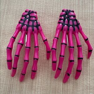 Fuchsia skeleton hand bones pins clips women or girls Halloween new 2 pieces!